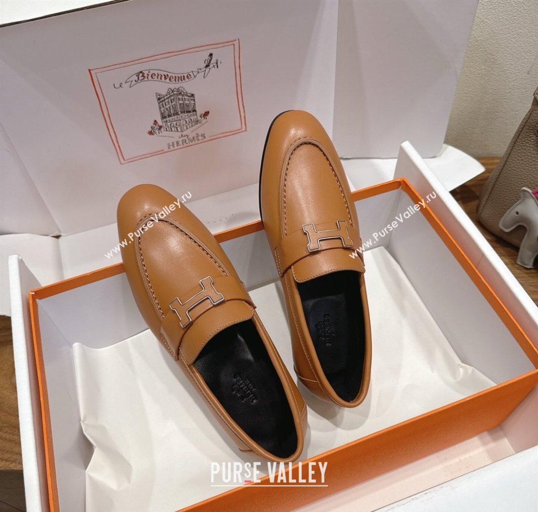 Hermes Paris Loafers in Calfskin Leather with H Brown 2025 H082005 (XC-250820039)