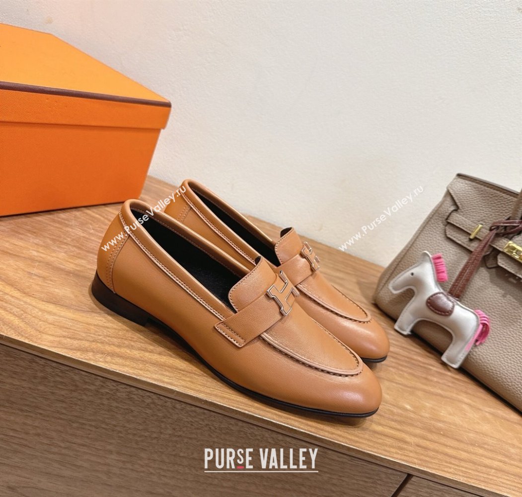 Hermes Paris Loafers in Calfskin Leather with H Brown 2025 H082005 (XC-250820039)