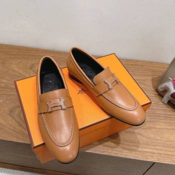 Hermes Paris Loafers in Calfskin Leather with H Brown 2025 H082005 (XC-250820039)