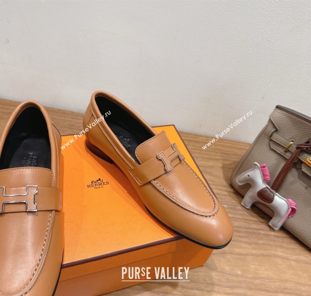 Hermes Paris Loafers in Calfskin Leather with H Brown 2025 H082005 (XC-250820039)