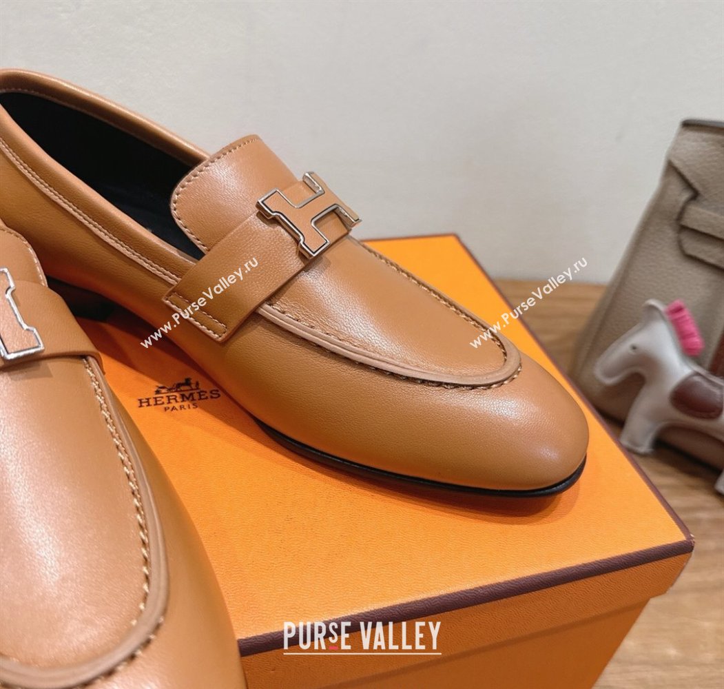 Hermes Paris Loafers in Calfskin Leather with H Brown 2025 H082005 (XC-250820039)