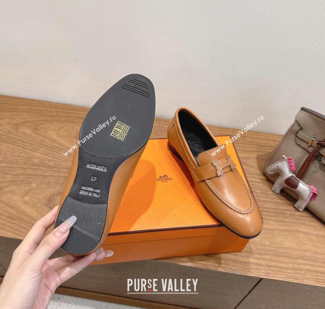 Hermes Paris Loafers in Calfskin Leather with H Brown 2025 H082005 (XC-250820039)
