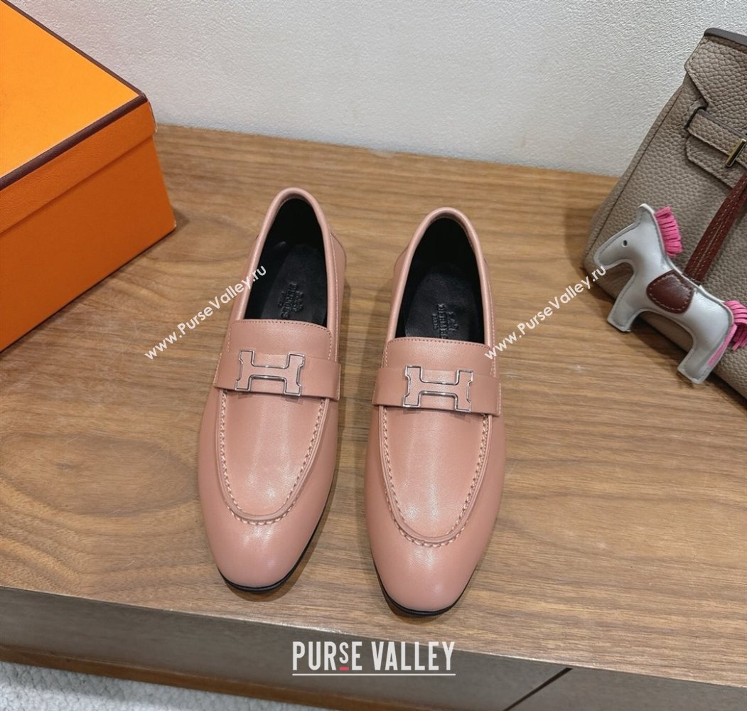 Hermes Paris Loafers in Calfskin Leather with H Pale Pink 2025 H082005 (XC-250820040)