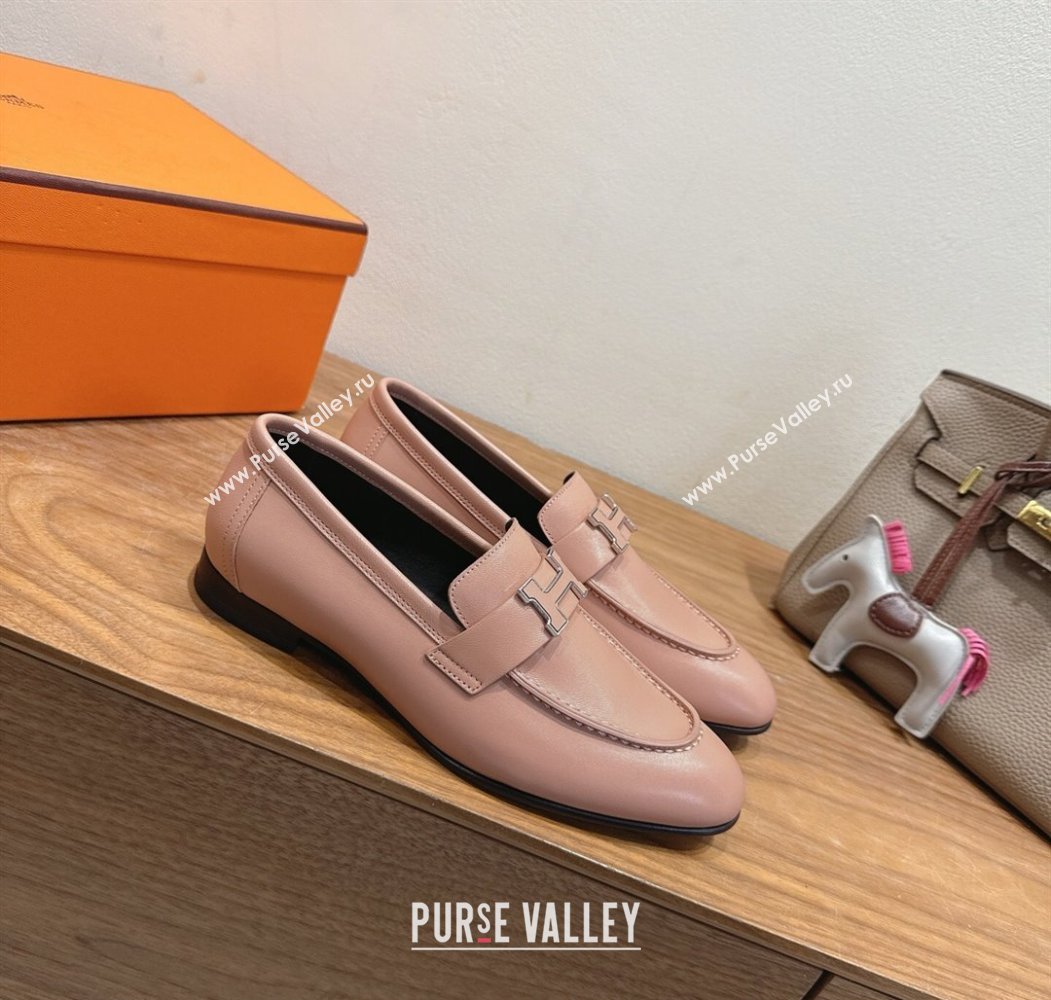 Hermes Paris Loafers in Calfskin Leather with H Pale Pink 2025 H082005 (XC-250820040)