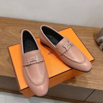 Hermes Paris Loafers in Calfskin Leather with H Pale Pink 2025 H082005 (XC-250820040)