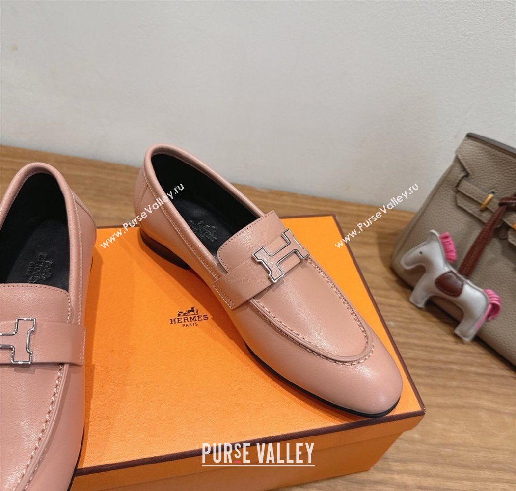 Hermes Paris Loafers in Calfskin Leather with H Pale Pink 2025 H082005 (XC-250820040)