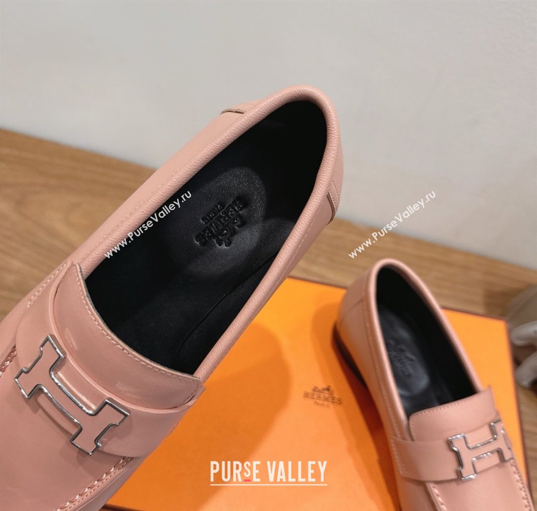 Hermes Paris Loafers in Calfskin Leather with H Pale Pink 2025 H082005 (XC-250820040)