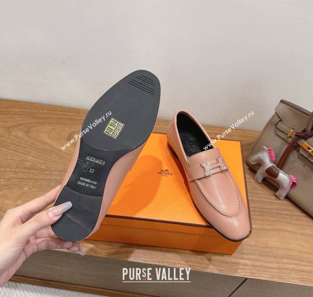 Hermes Paris Loafers in Calfskin Leather with H Pale Pink 2025 H082005 (XC-250820040)