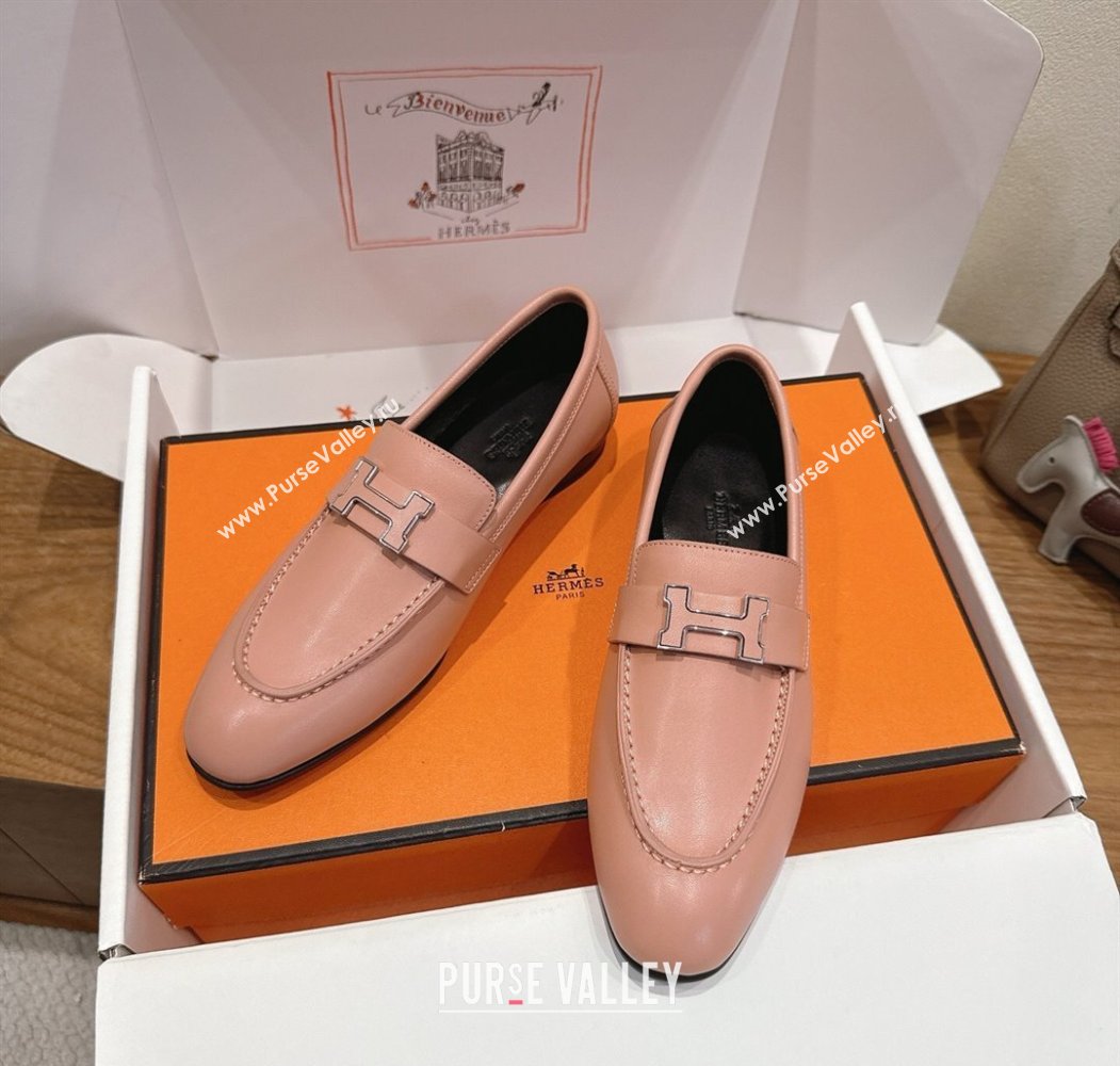 Hermes Paris Loafers in Calfskin Leather with H Pale Pink 2025 H082005 (XC-250820040)