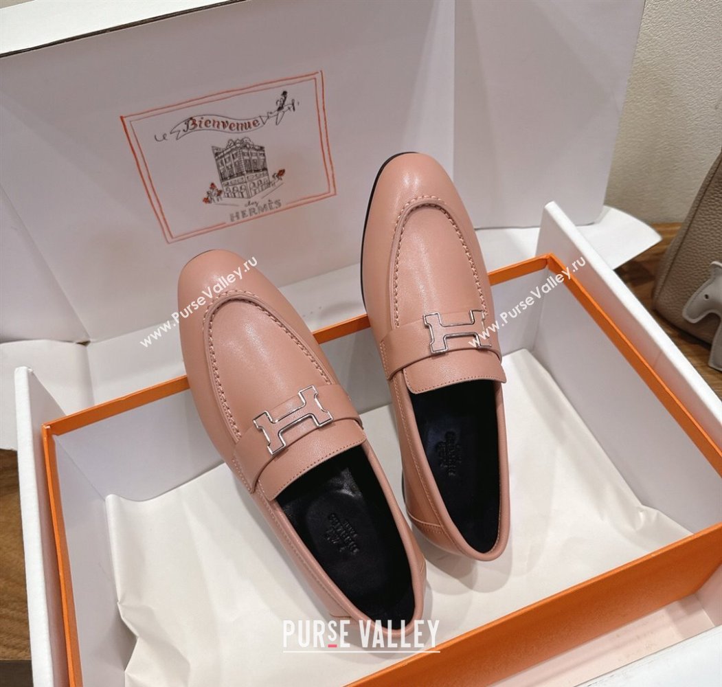 Hermes Paris Loafers in Calfskin Leather with H Pale Pink 2025 H082005 (XC-250820040)