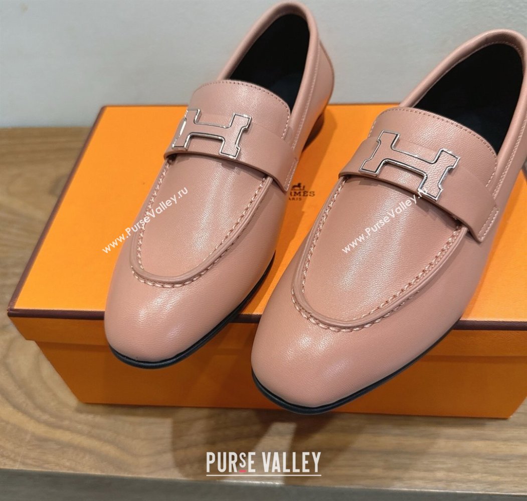 Hermes Paris Loafers in Calfskin Leather with H Pale Pink 2025 H082005 (XC-250820040)