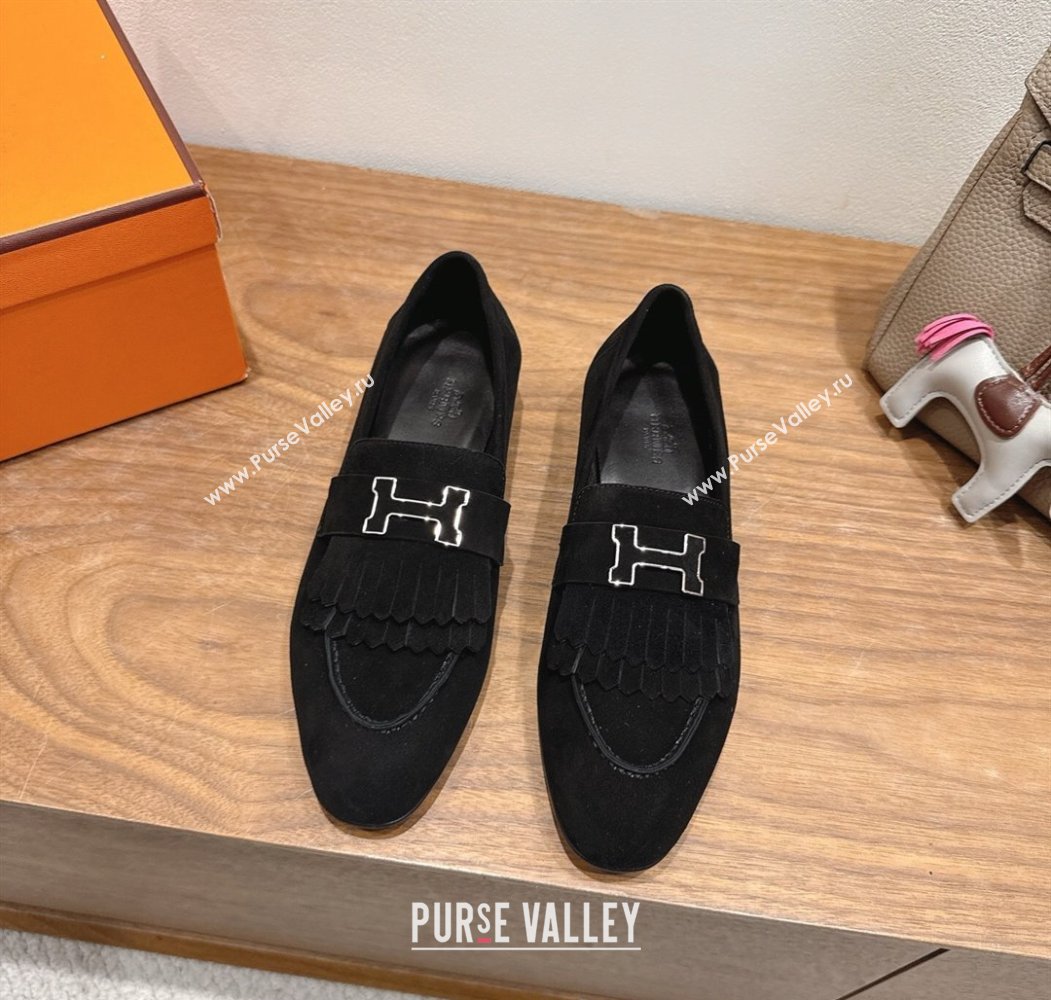 Hermes Royal Loafers in Suede with Fringe Black 2025 H082006 (XC-250820047)