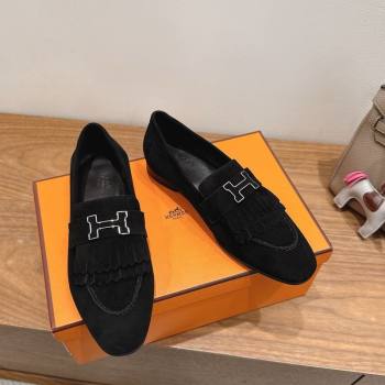 Hermes Royal Loafers in Suede with Fringe Black 2025 H082006 (XC-250820047)