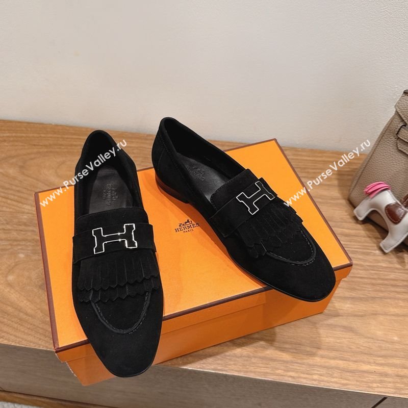 Hermes Royal Loafers in Suede with Fringe Black 2025 H082006 (XC-250820047)