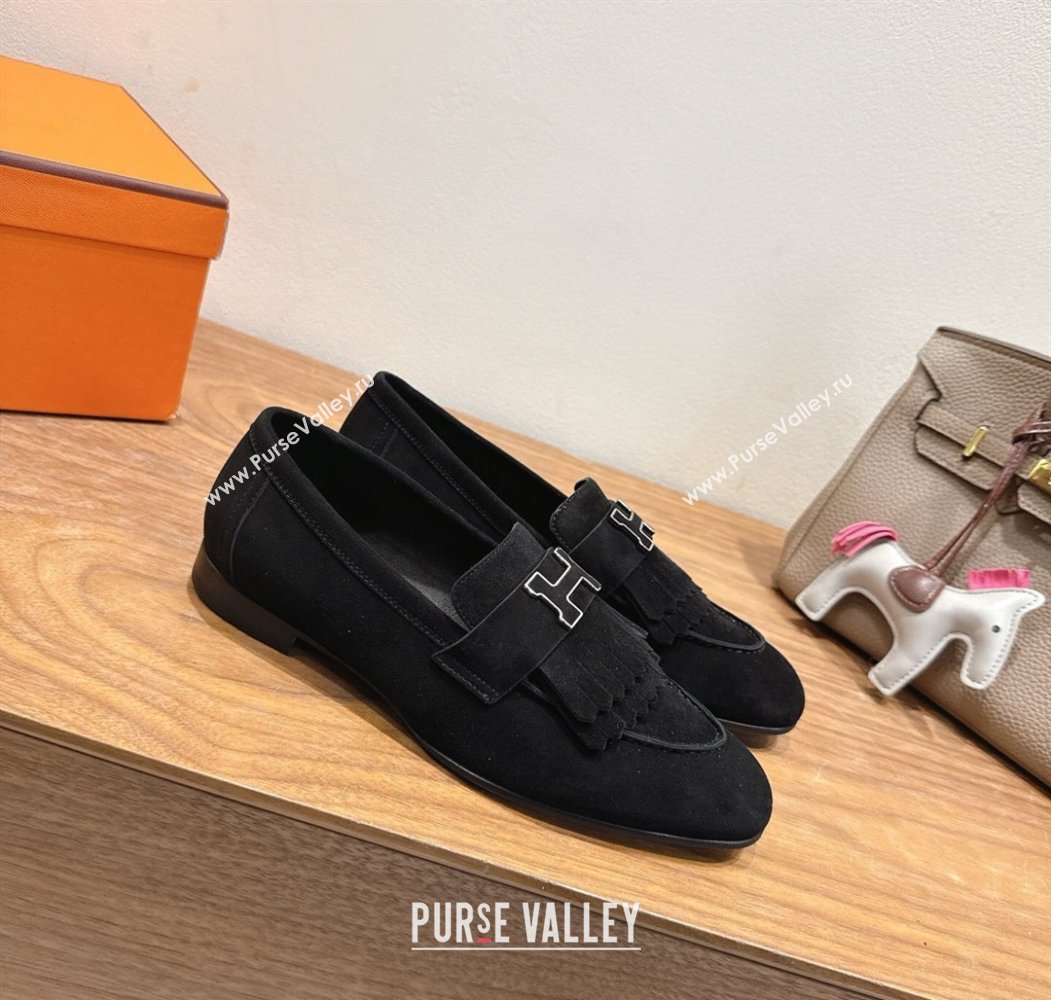 Hermes Royal Loafers in Suede with Fringe Black 2025 H082006 (XC-250820047)