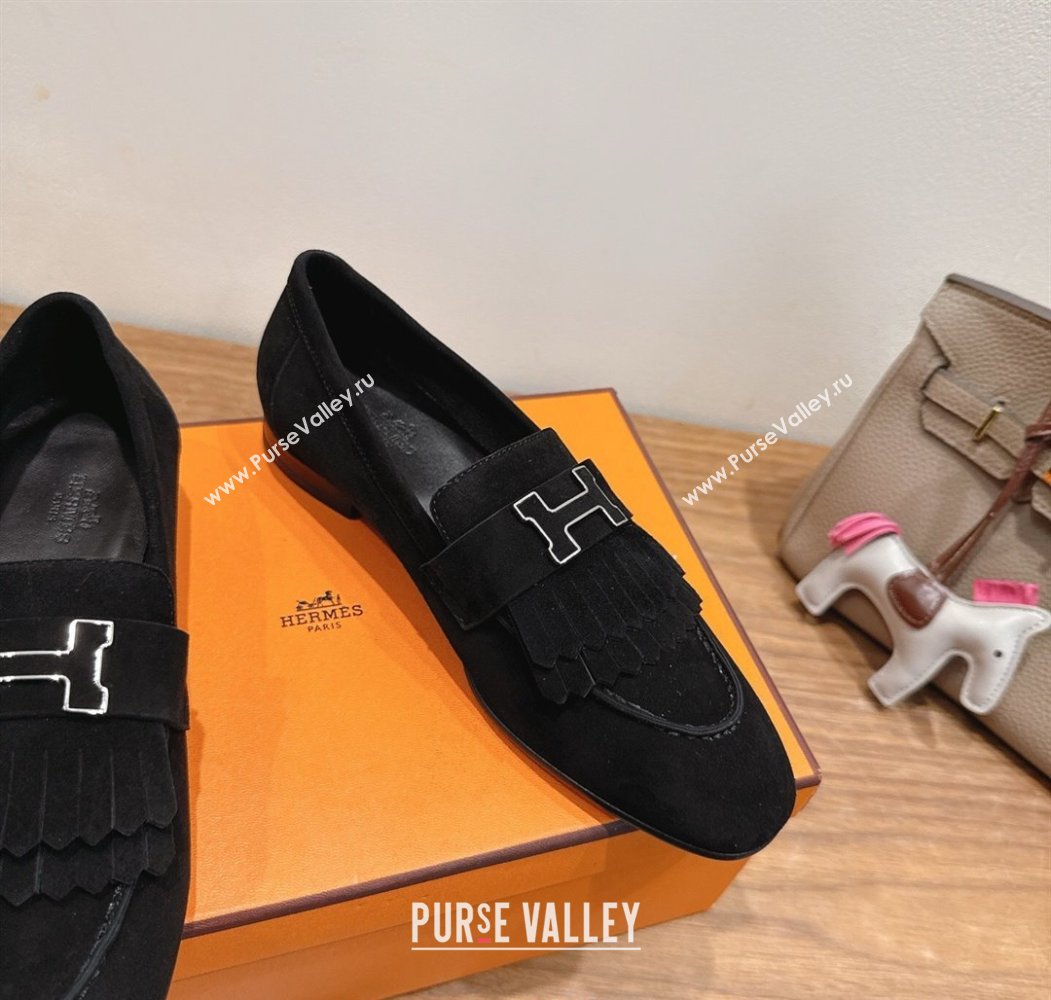 Hermes Royal Loafers in Suede with Fringe Black 2025 H082006 (XC-250820047)