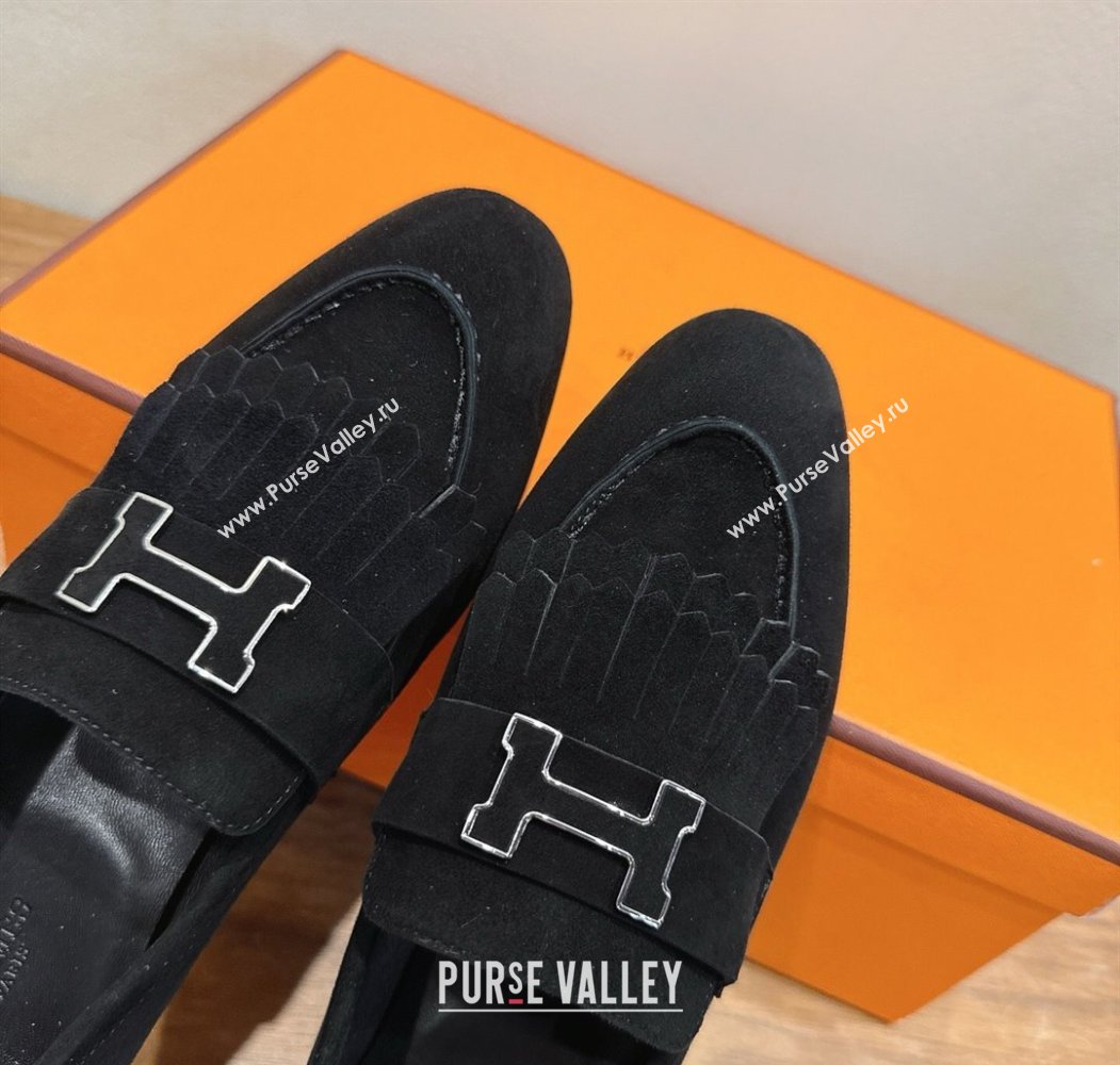 Hermes Royal Loafers in Suede with Fringe Black 2025 H082006 (XC-250820047)