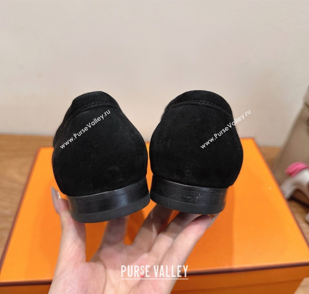 Hermes Royal Loafers in Suede with Fringe Black 2025 H082006 (XC-250820047)