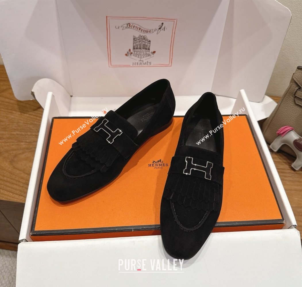 Hermes Royal Loafers in Suede with Fringe Black 2025 H082006 (XC-250820047)