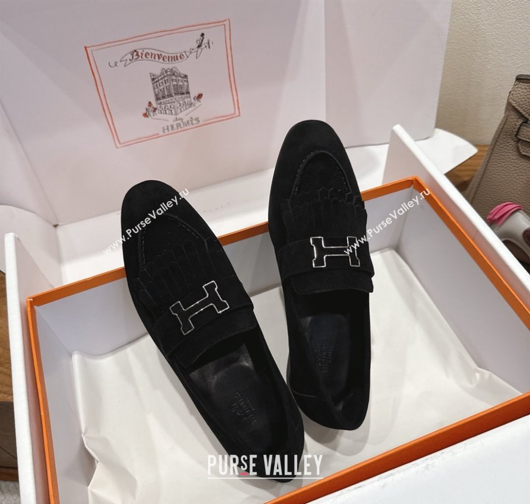 Hermes Royal Loafers in Suede with Fringe Black 2025 H082006 (XC-250820047)