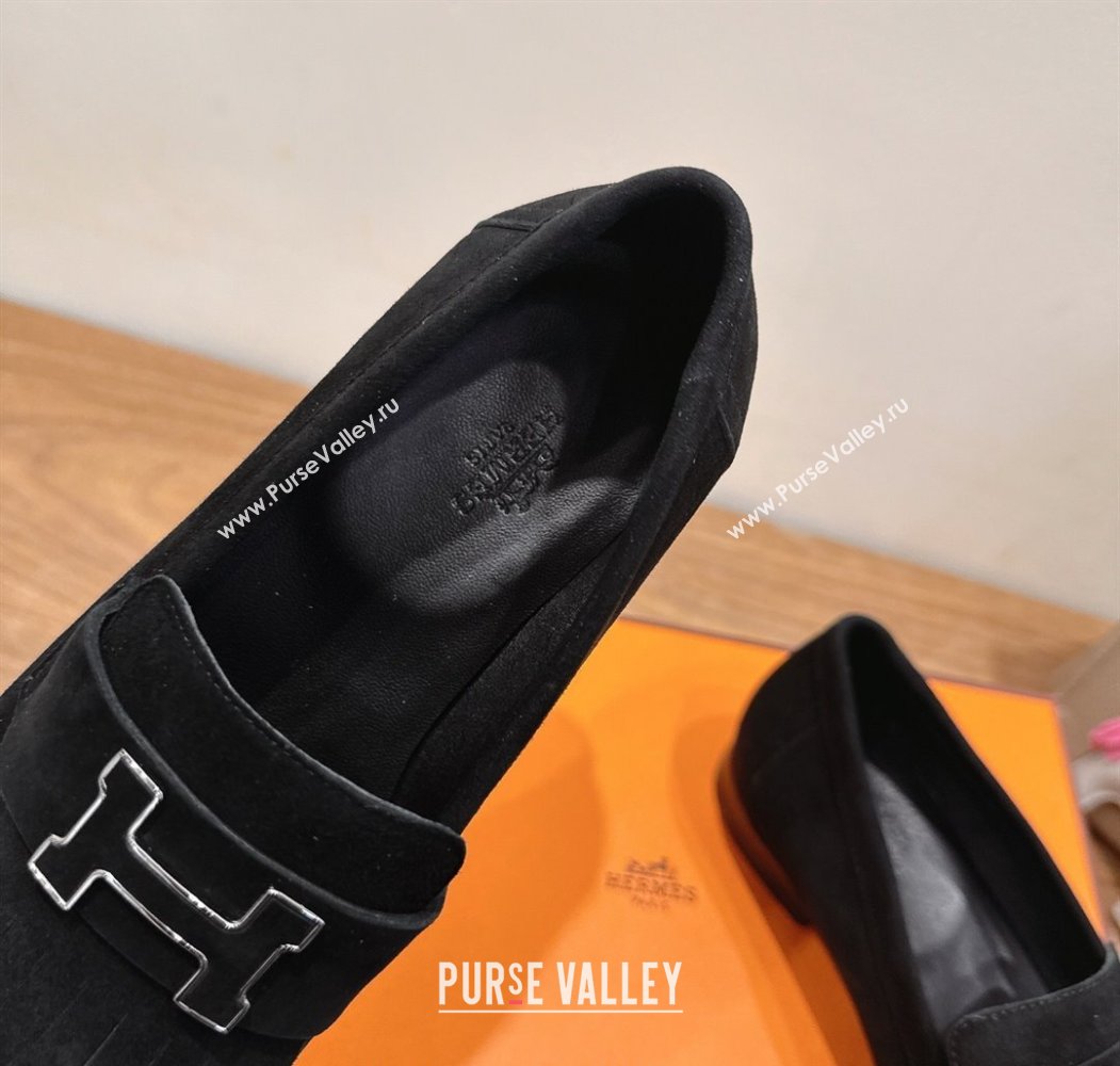 Hermes Royal Loafers in Suede with Fringe Black 2025 H082006 (XC-250820047)
