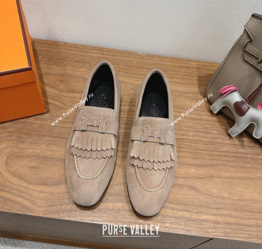 Hermes Royal Loafers in Suede with Fringe Grey 2025 H082006 (XC-250820049)