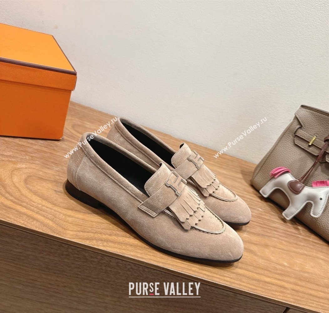 Hermes Royal Loafers in Suede with Fringe Grey 2025 H082006 (XC-250820049)