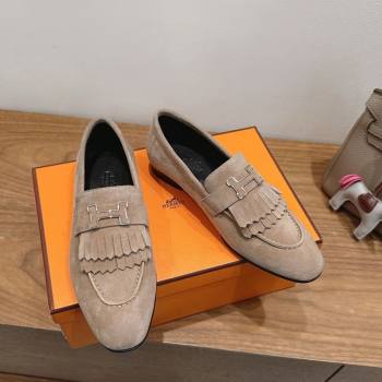 Hermes Royal Loafers in Suede with Fringe Grey 2025 H082006 (XC-250820049)