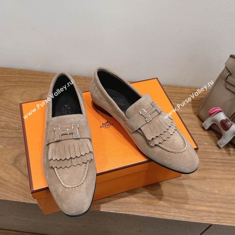 Hermes Royal Loafers in Suede with Fringe Grey 2025 H082006 (XC-250820049)