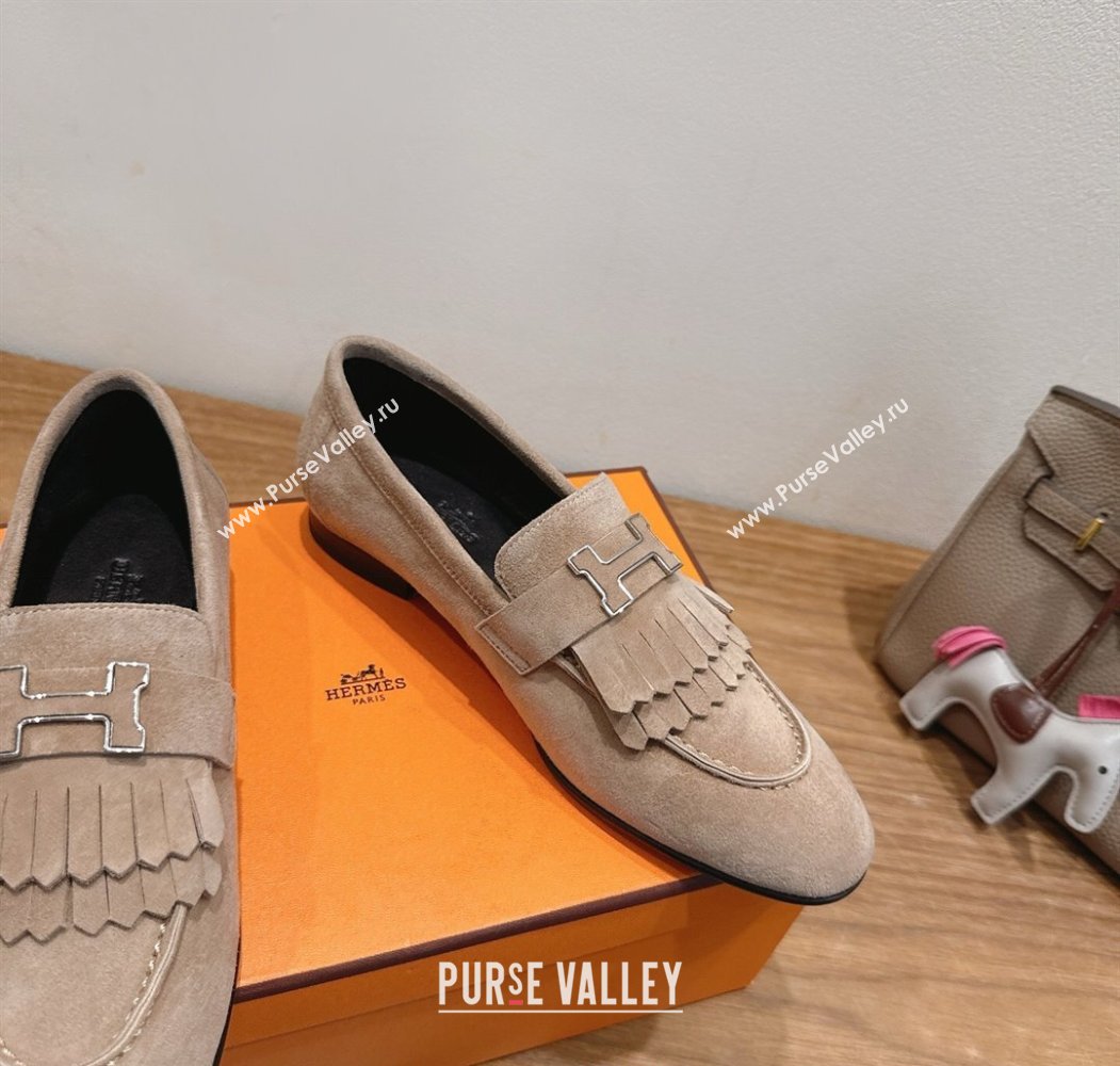 Hermes Royal Loafers in Suede with Fringe Grey 2025 H082006 (XC-250820049)