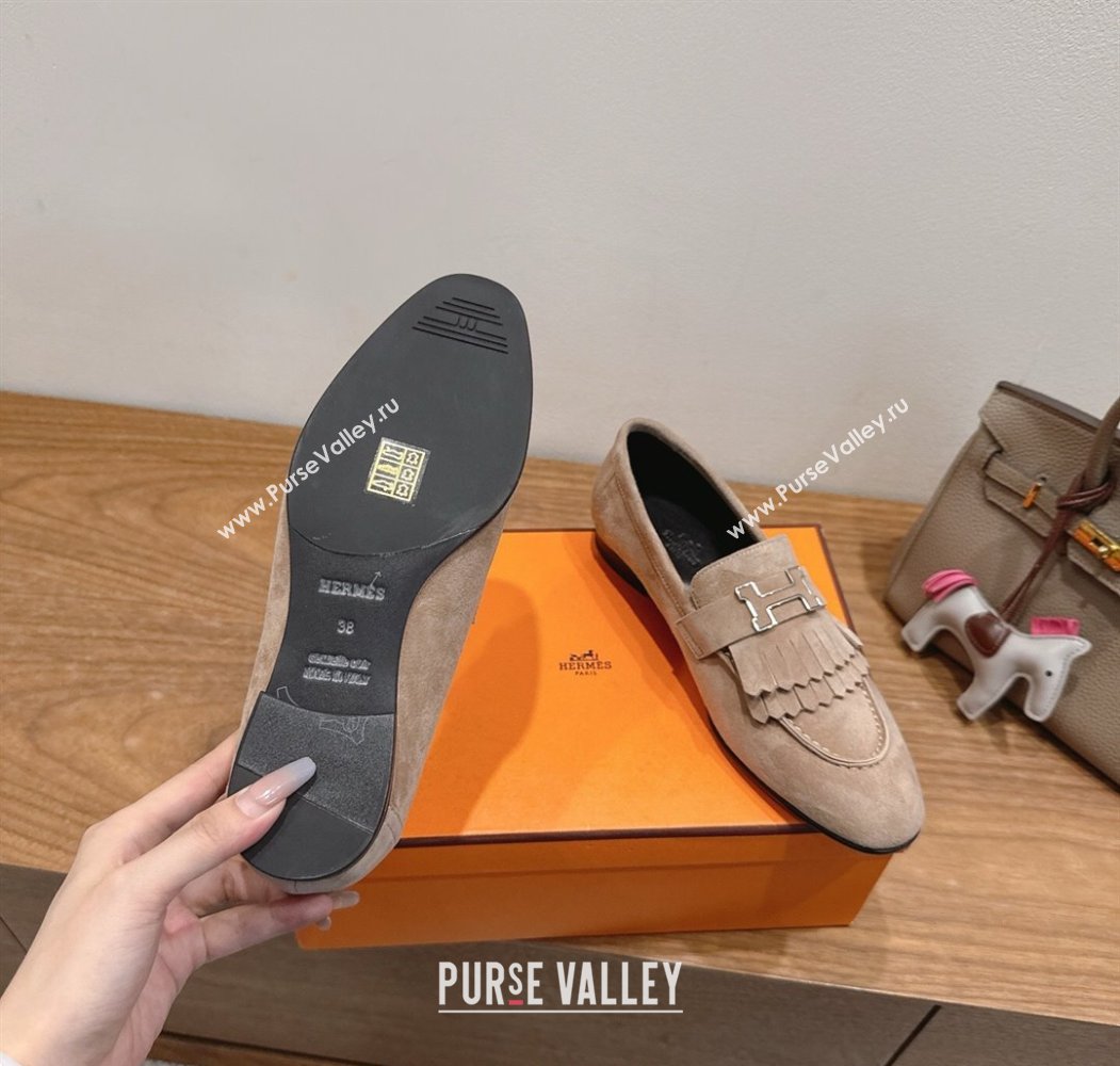 Hermes Royal Loafers in Suede with Fringe Grey 2025 H082006 (XC-250820049)