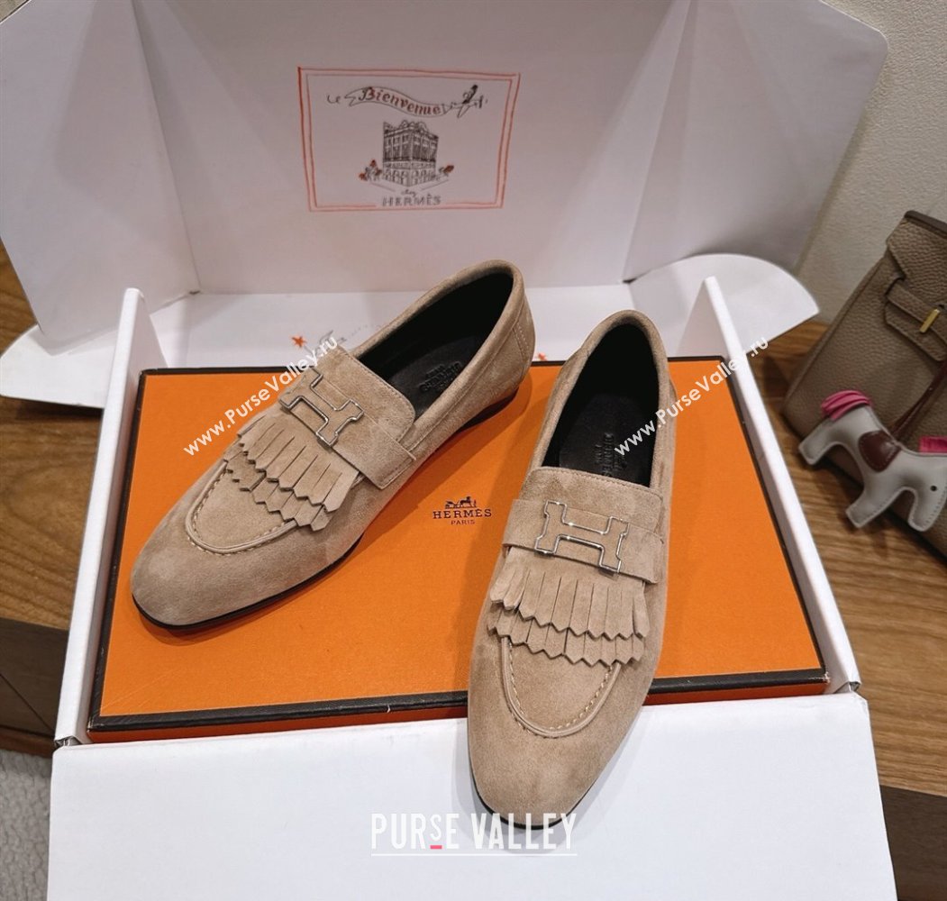 Hermes Royal Loafers in Suede with Fringe Grey 2025 H082006 (XC-250820049)