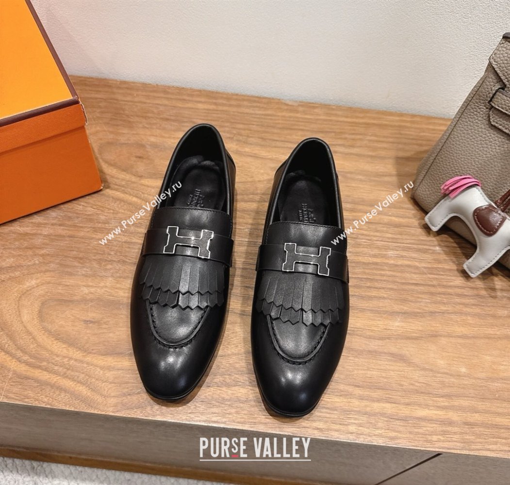 Hermes Royal Loafers in Calfskin Leather with Fringe Black 2025 H082006 (XC-250820053)