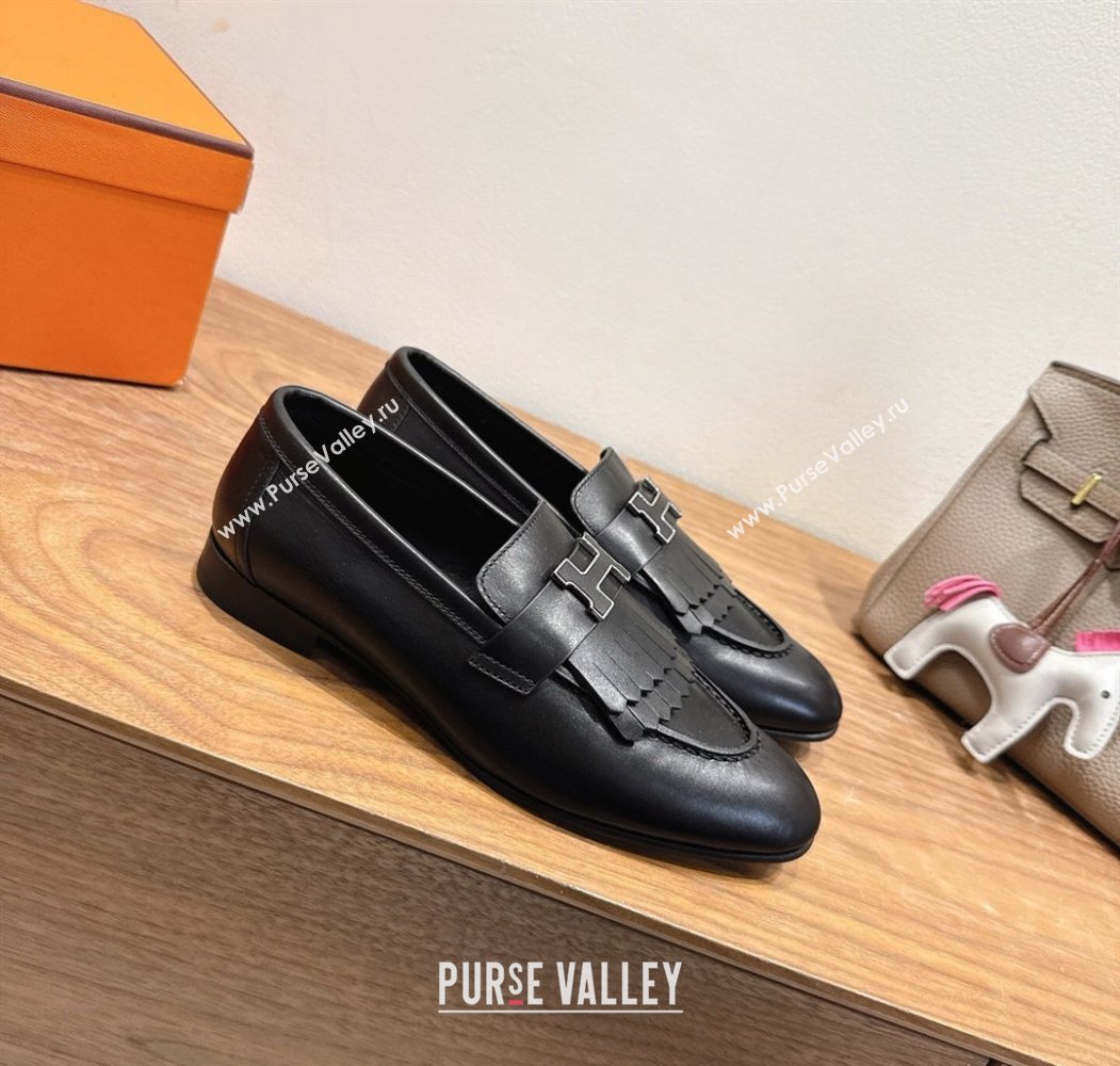 Hermes Royal Loafers in Calfskin Leather with Fringe Black 2025 H082006 (XC-250820053)
