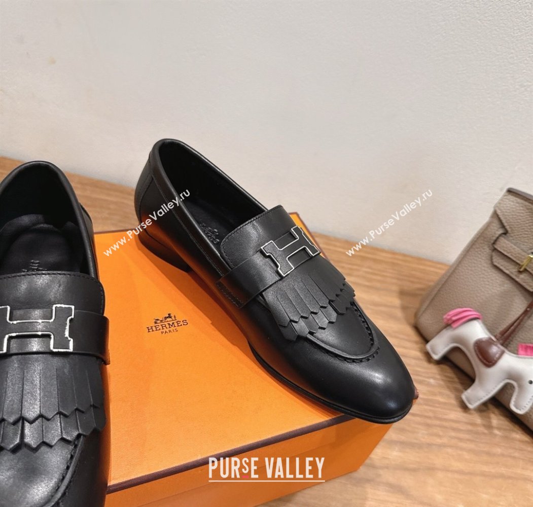 Hermes Royal Loafers in Calfskin Leather with Fringe Black 2025 H082006 (XC-250820053)