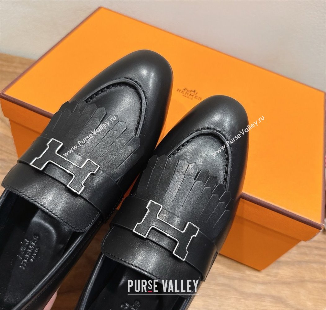 Hermes Royal Loafers in Calfskin Leather with Fringe Black 2025 H082006 (XC-250820053)