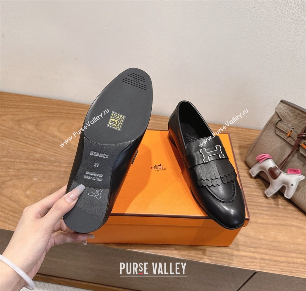 Hermes Royal Loafers in Calfskin Leather with Fringe Black 2025 H082006 (XC-250820053)
