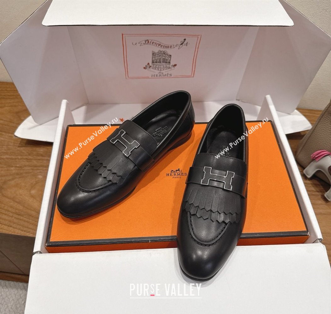 Hermes Royal Loafers in Calfskin Leather with Fringe Black 2025 H082006 (XC-250820053)