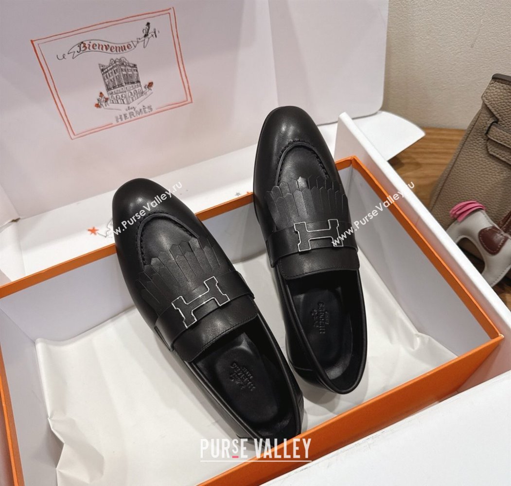 Hermes Royal Loafers in Calfskin Leather with Fringe Black 2025 H082006 (XC-250820053)
