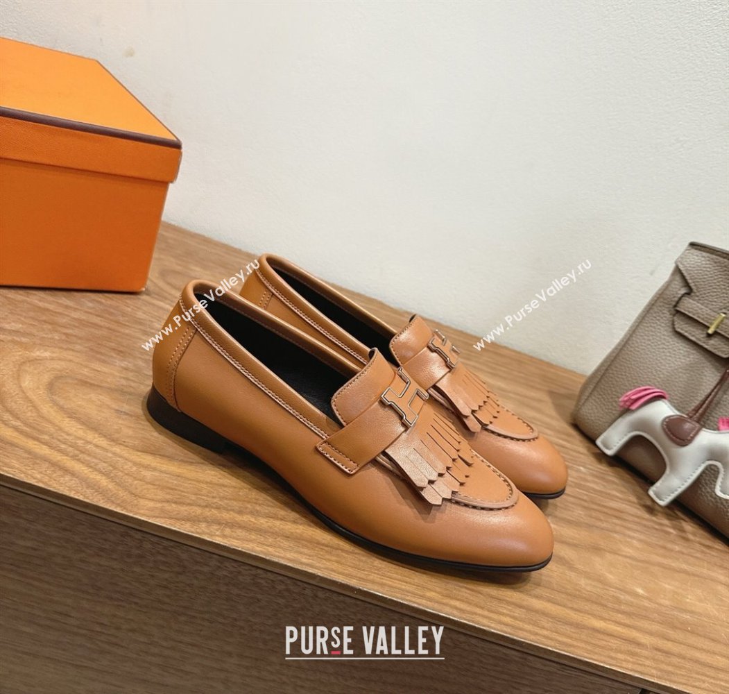 Hermes Royal Loafers in Calfskin Leather with Fringe Brown2 2025 H082006 (XC-250820055)