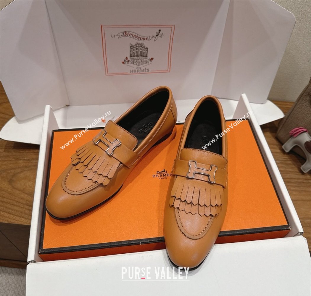 Hermes Royal Loafers in Calfskin Leather with Fringe Brown2 2025 H082006 (XC-250820055)