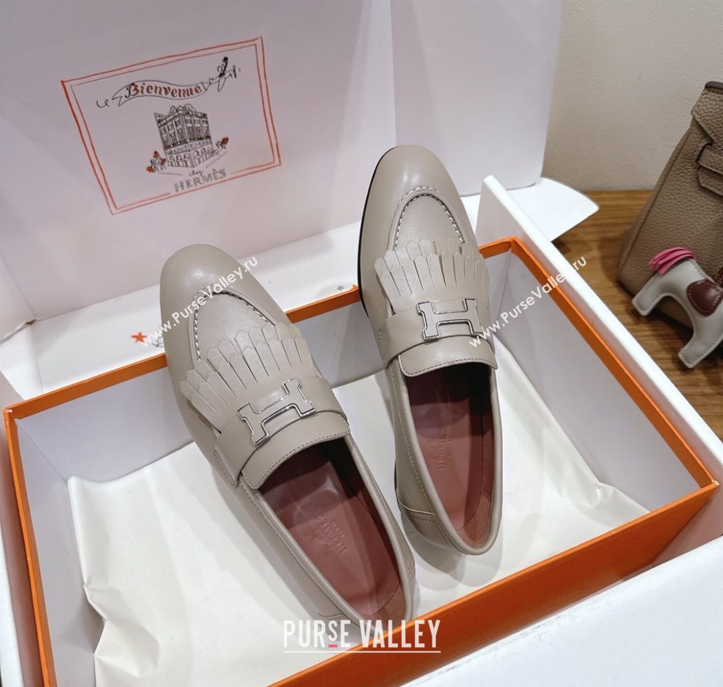 Hermes Royal Loafers in Calfskin Leather with Fringe Grey2 2025 H082006 (XC-250820056)