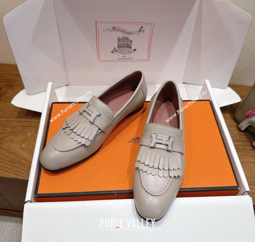 Hermes Royal Loafers in Calfskin Leather with Fringe Grey2 2025 H082006 (XC-250820056)