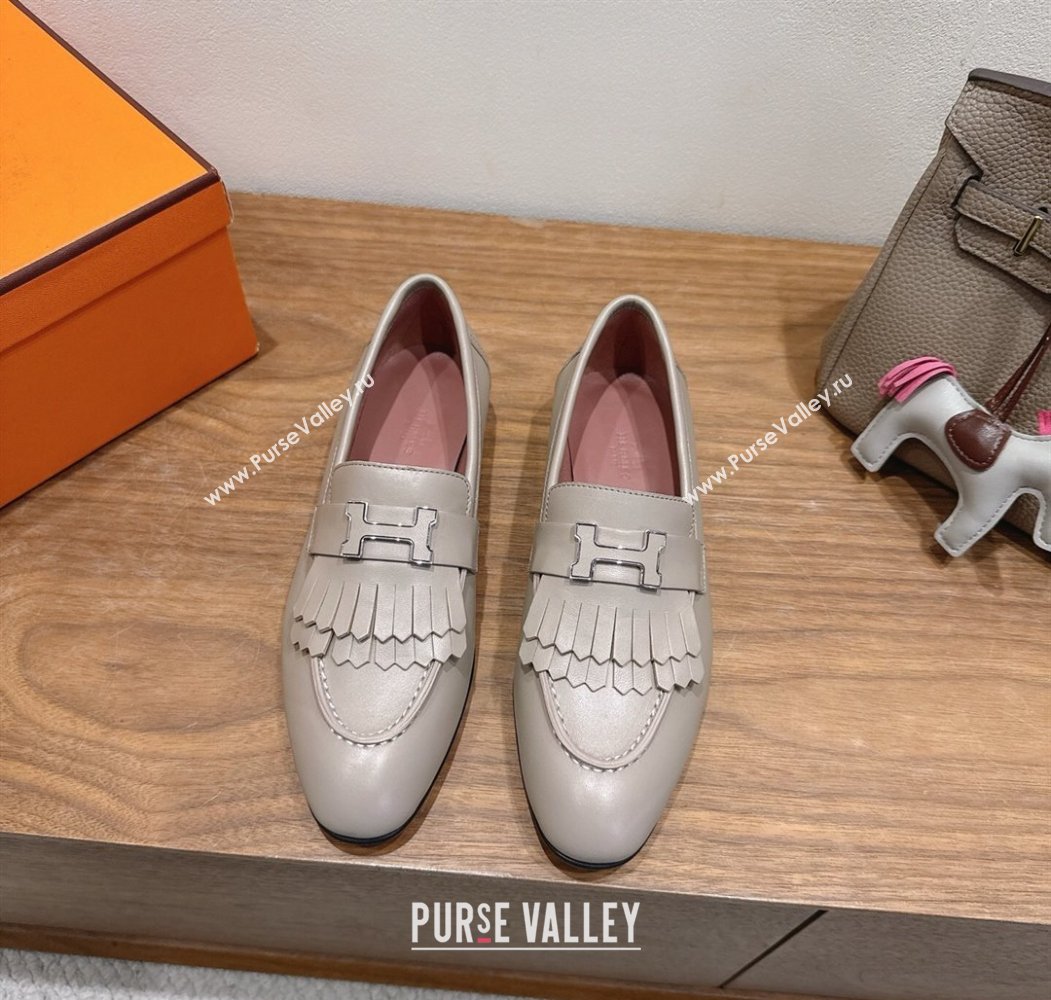 Hermes Royal Loafers in Calfskin Leather with Fringe Grey2 2025 H082006 (XC-250820056)