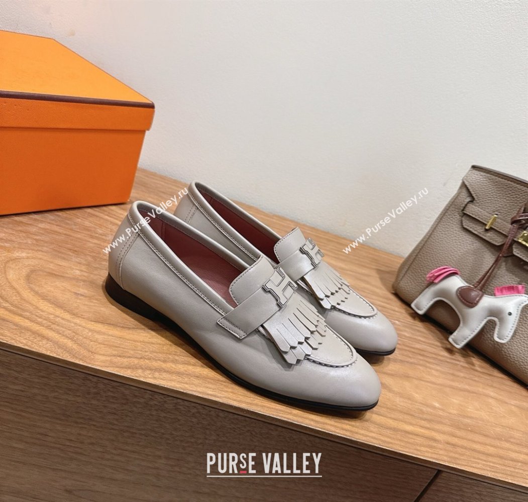 Hermes Royal Loafers in Calfskin Leather with Fringe Grey2 2025 H082006 (XC-250820056)