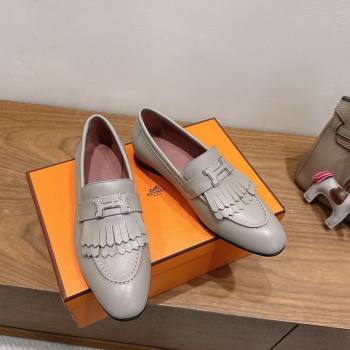 Hermes Royal Loafers in Calfskin Leather with Fringe Grey2 2025 H082006 (XC-250820056)