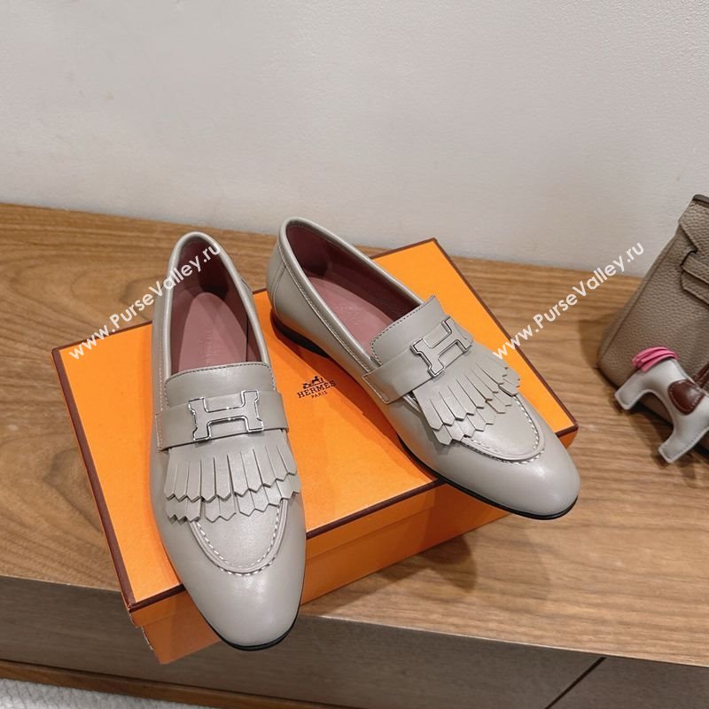 Hermes Royal Loafers in Calfskin Leather with Fringe Grey2 2025 H082006 (XC-250820056)