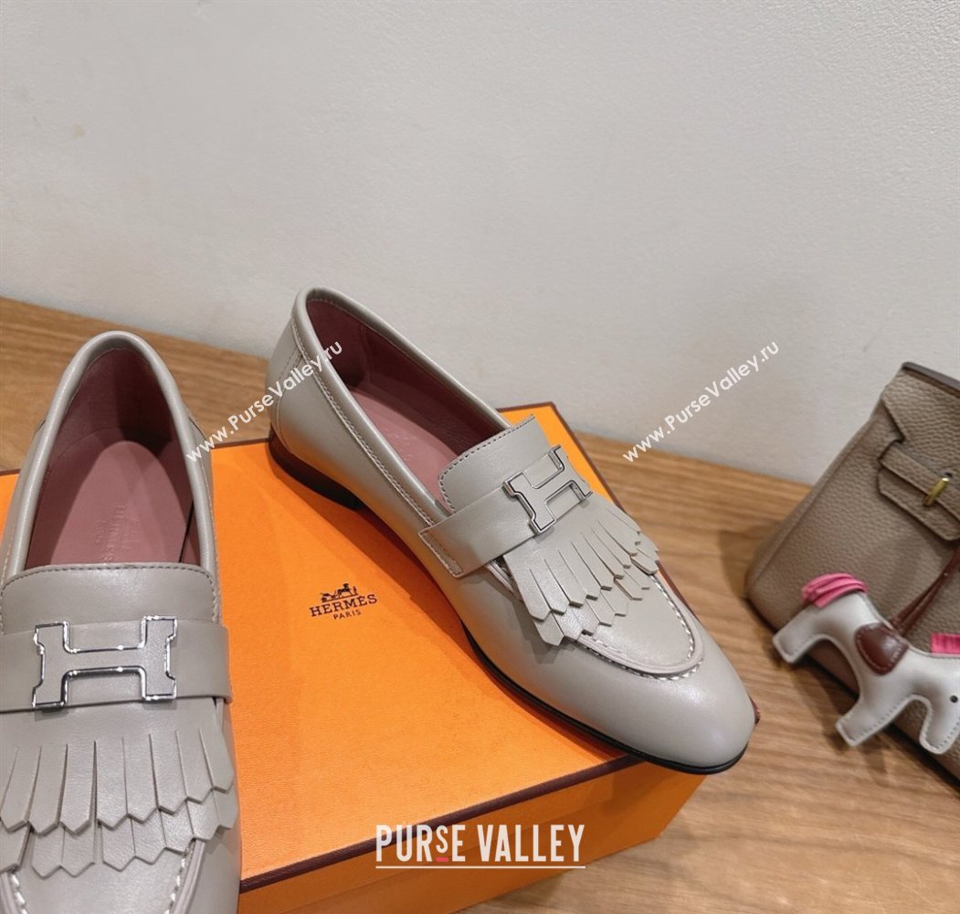 Hermes Royal Loafers in Calfskin Leather with Fringe Grey2 2025 H082006 (XC-250820056)