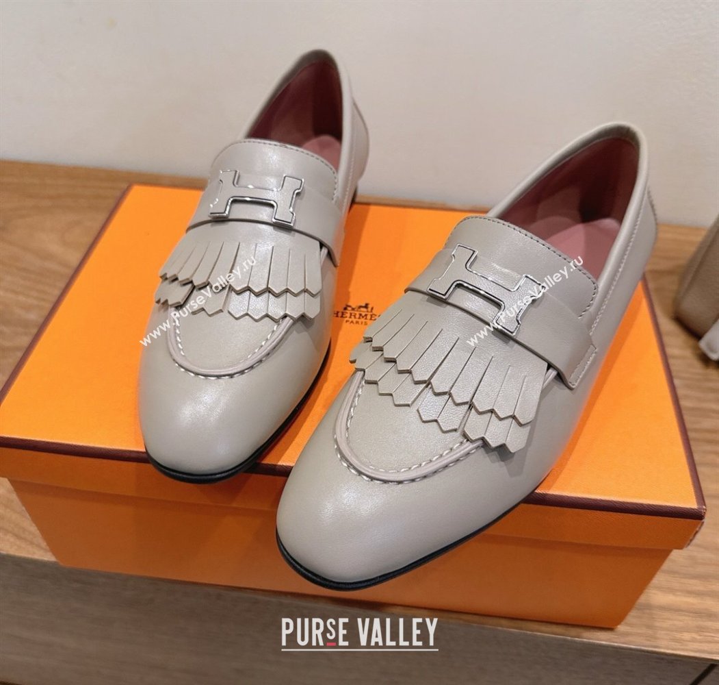 Hermes Royal Loafers in Calfskin Leather with Fringe Grey2 2025 H082006 (XC-250820056)