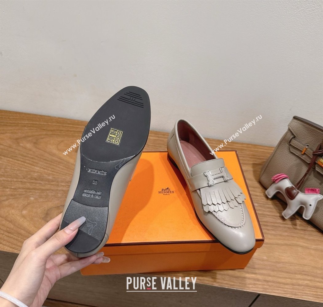 Hermes Royal Loafers in Calfskin Leather with Fringe Grey2 2025 H082006 (XC-250820056)